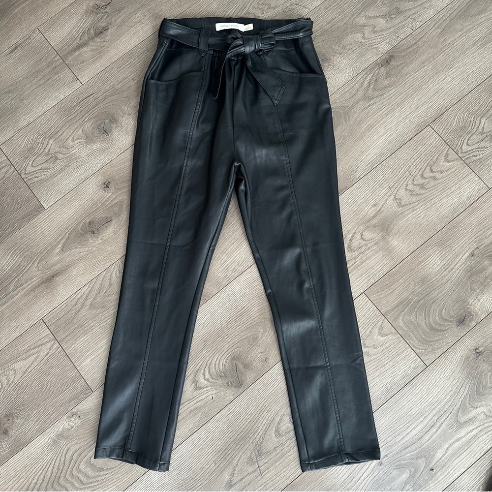 BISHOP AND YOUNG Harper Veagan Leather Tie Belt Waist Paperbag Pants size Small